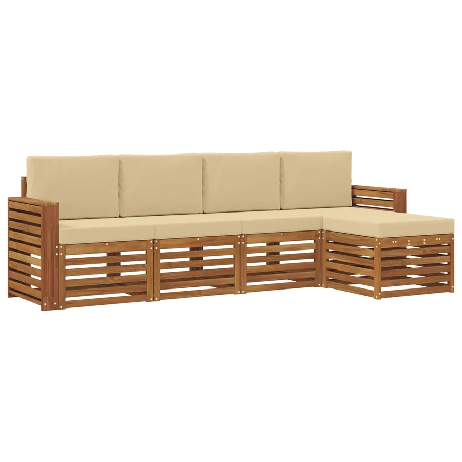 Ensemble de canapés d'extérieur 5 pcs Naturel et Beige - 2