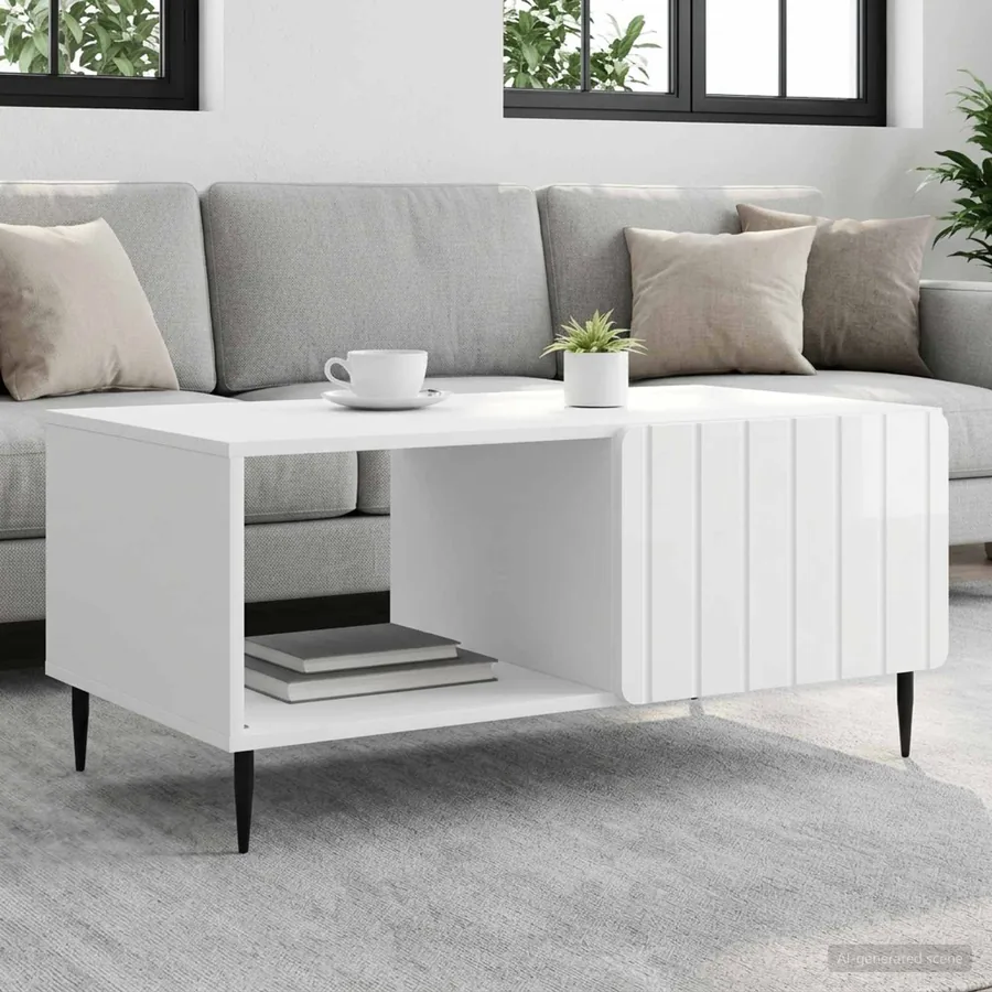 Table basse Blanc brillant 90 x 50 x 40 cm Bois d'ingénierie