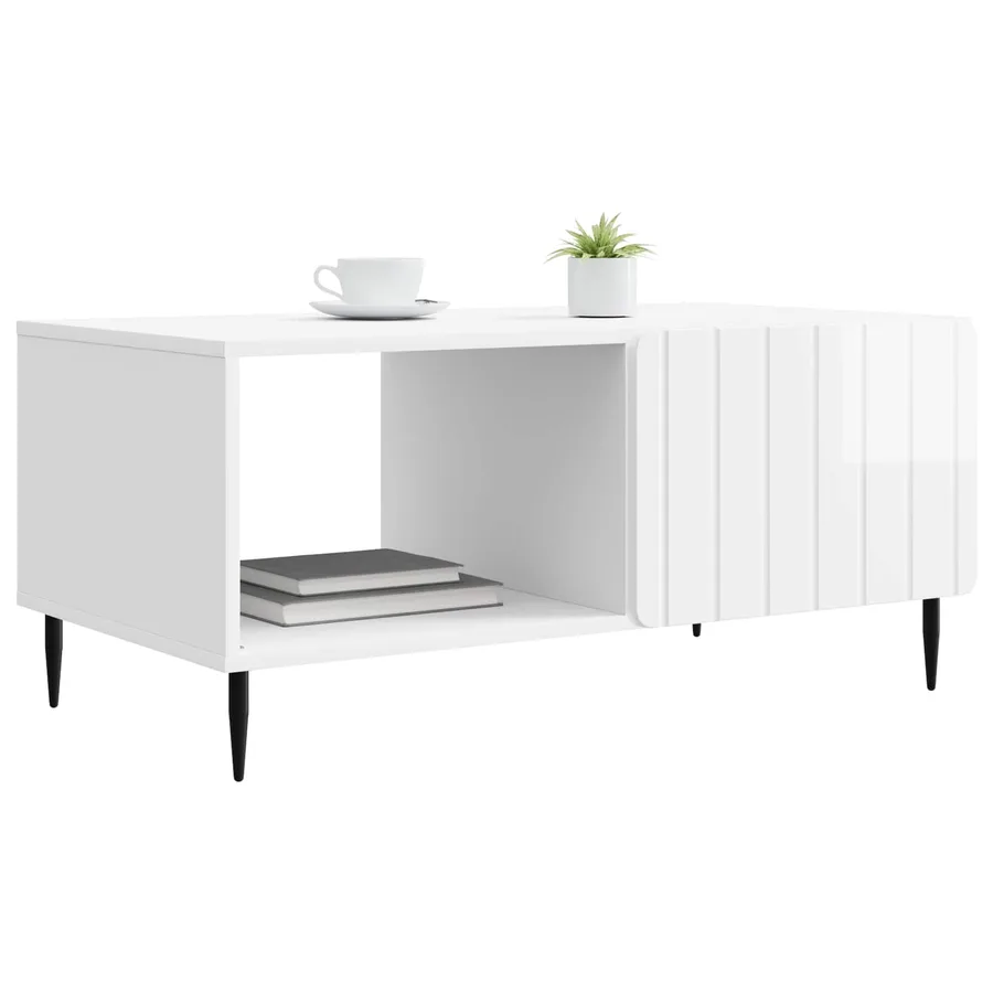 Table basse Blanc brillant 90 x 50 x 40 cm Bois d'ingénierie - 3