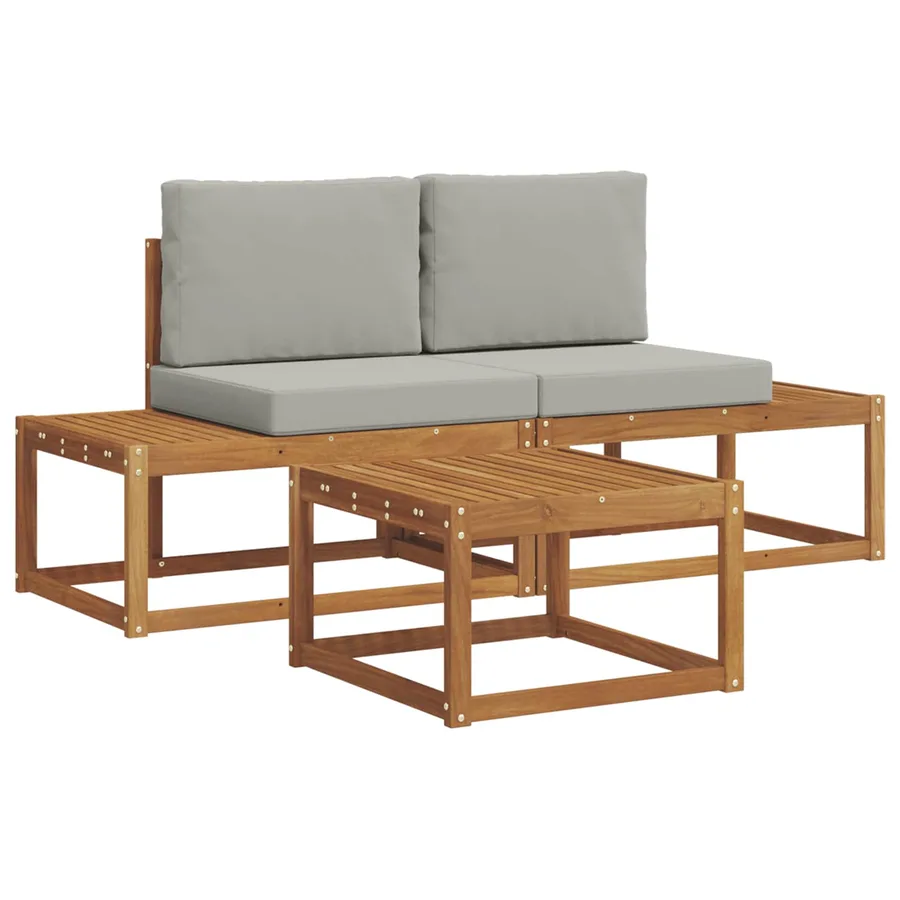 Ensemble de canapés d'extérieur avec coussin 3 pcs Naturel - 2