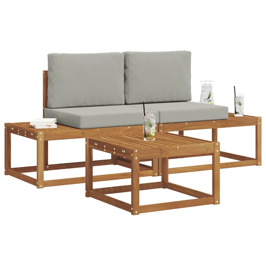 Ensemble de canapés d'extérieur avec coussin 3 pcs Naturel - 3