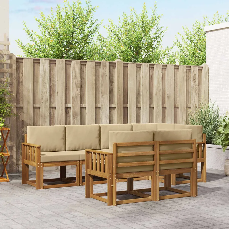 Ensemble de canapés d'extérieur 7 pcs Naturel et Beige