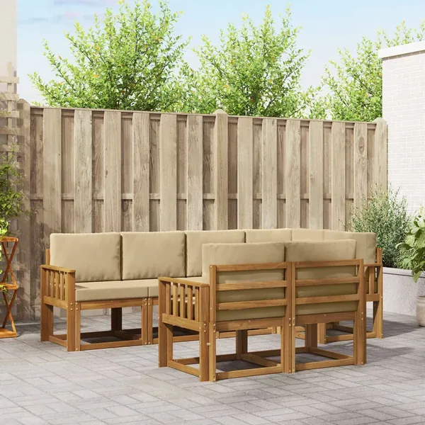 Ensemble de canapés d'extérieur 7 pcs Naturel et Beige
