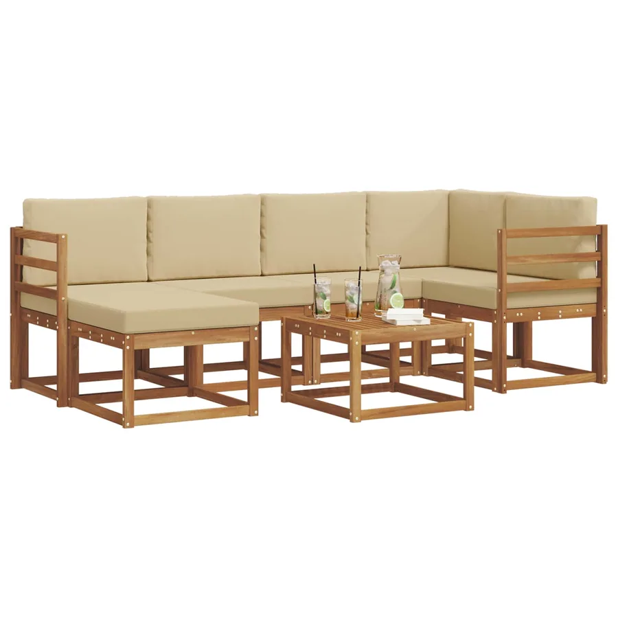 Ensemble de canapés d'extérieur 7 pcs Naturel et Beige - 3