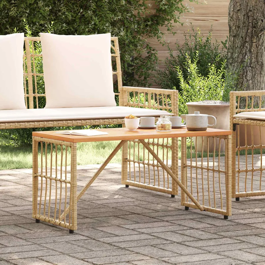 Table de jardin Naturel 80 x 40 x 40 cm Acier et Rattan Poly - 4