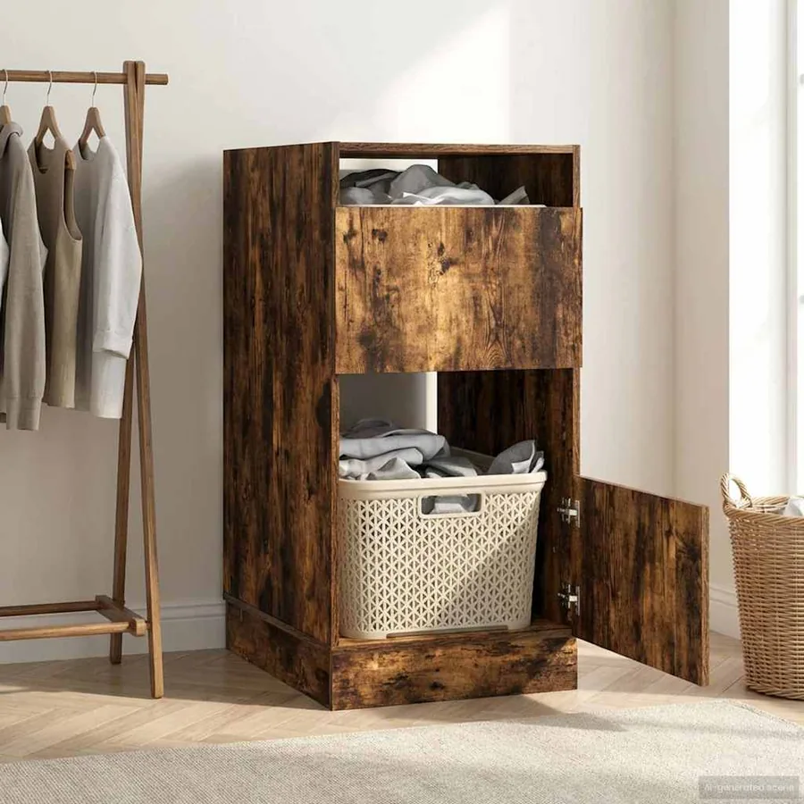 Armoire à Laver avec stockage Chêne fumé Bois d'ingénierie