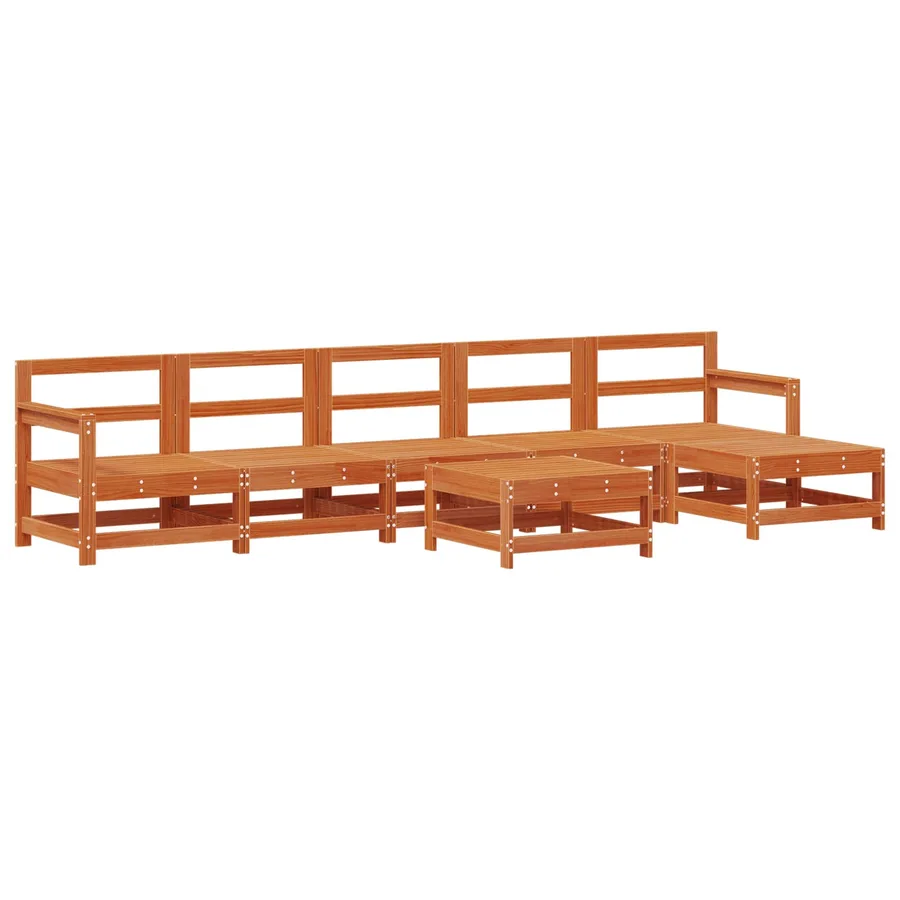 Ensemble de salon de jardin 7 pcs Brun cire Bois de pin massif - 3