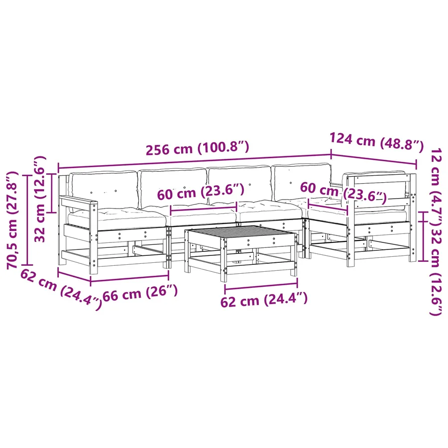 Ensemble de salon de jardin 6 pcs Brun cire Bois de pin massif - 9