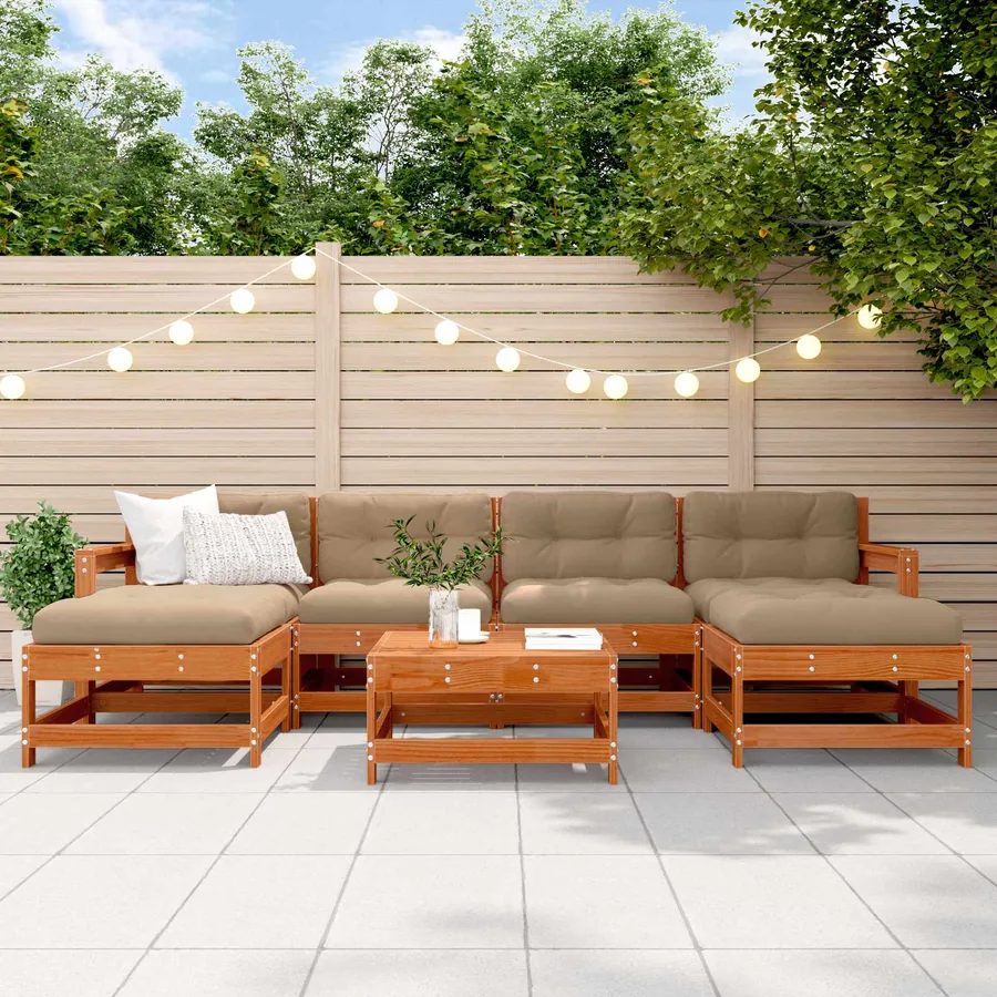 Ensemble de salon de jardin 7 pcs Brun cire Bois de pin massif