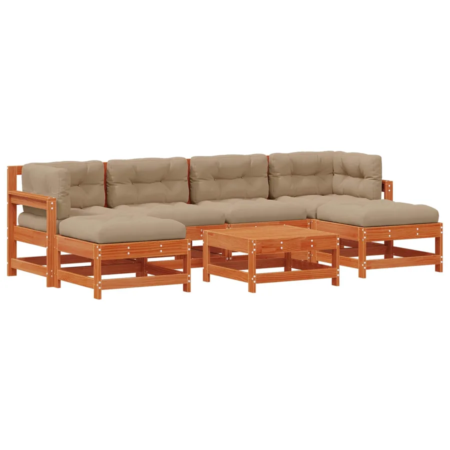 Ensemble de salon de jardin 7 pcs Brun cire Bois de pin massif - 2