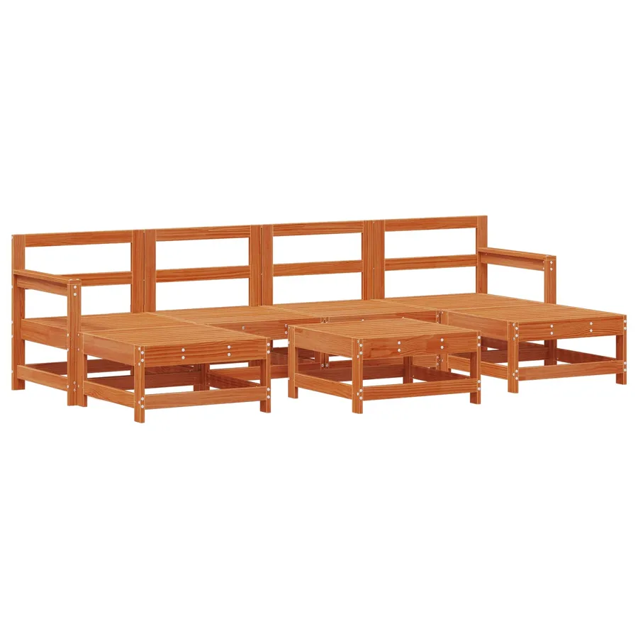 Ensemble de salon de jardin 7 pcs Brun cire Bois de pin massif - 3