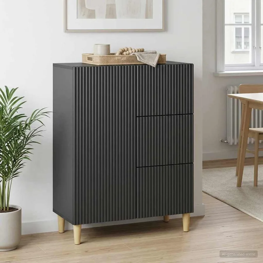 Buffet avec tiroir Noir 66 x 34,5 x 90 cm Bois d'ingénierie - 4