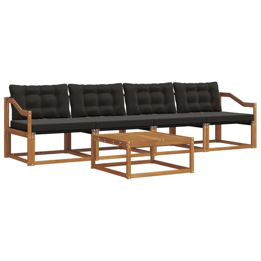 Ensemble de canapés d'extérieur 5 pcs Naturel et Noir - 2