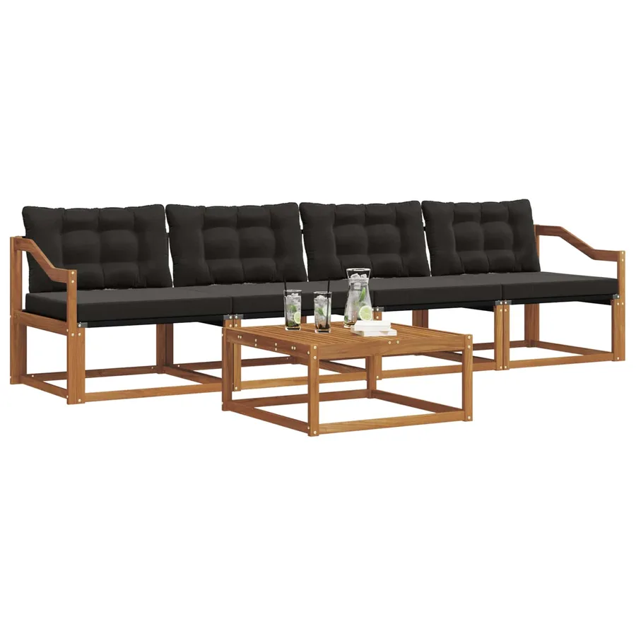 Ensemble de canapés d'extérieur 5 pcs Naturel et Noir - 3