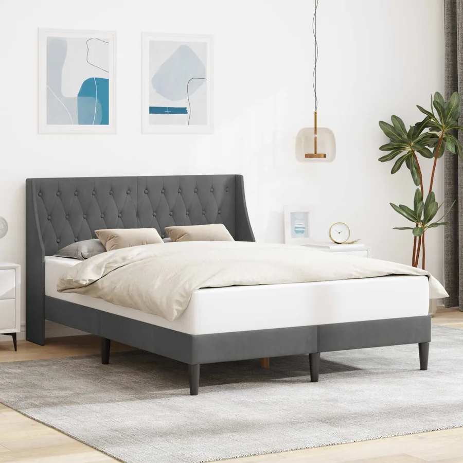 Cadre de lit avec tête de lit Gris foncé 140 x 190 cm Velours