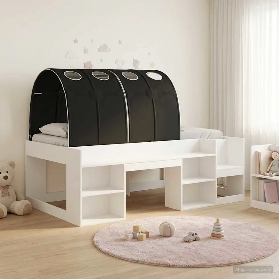 Lit haut pour enfants avec rangement 3 pc Blanc et noir