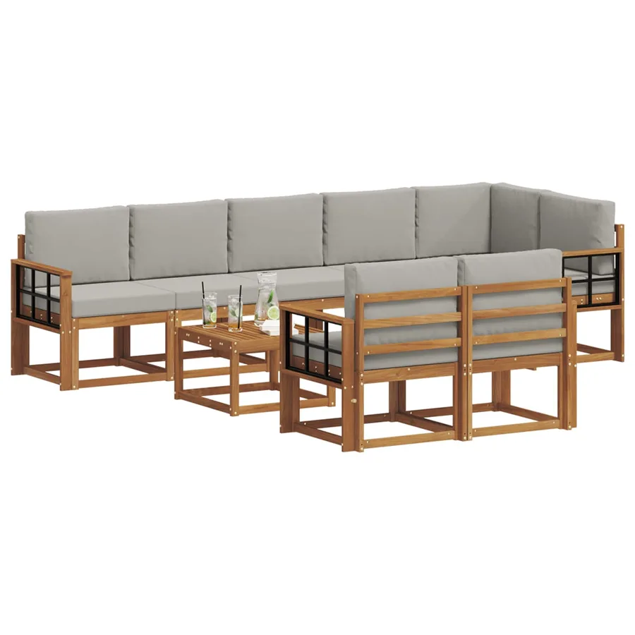 Ensemble de canapés d'extérieur 9 pcs Gris Naturel et Clair - 3