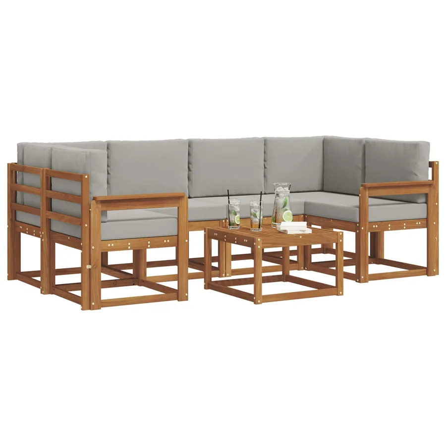 Ensemble de canapés d'extérieur 7 pcs Gris Naturel et Clair - 3