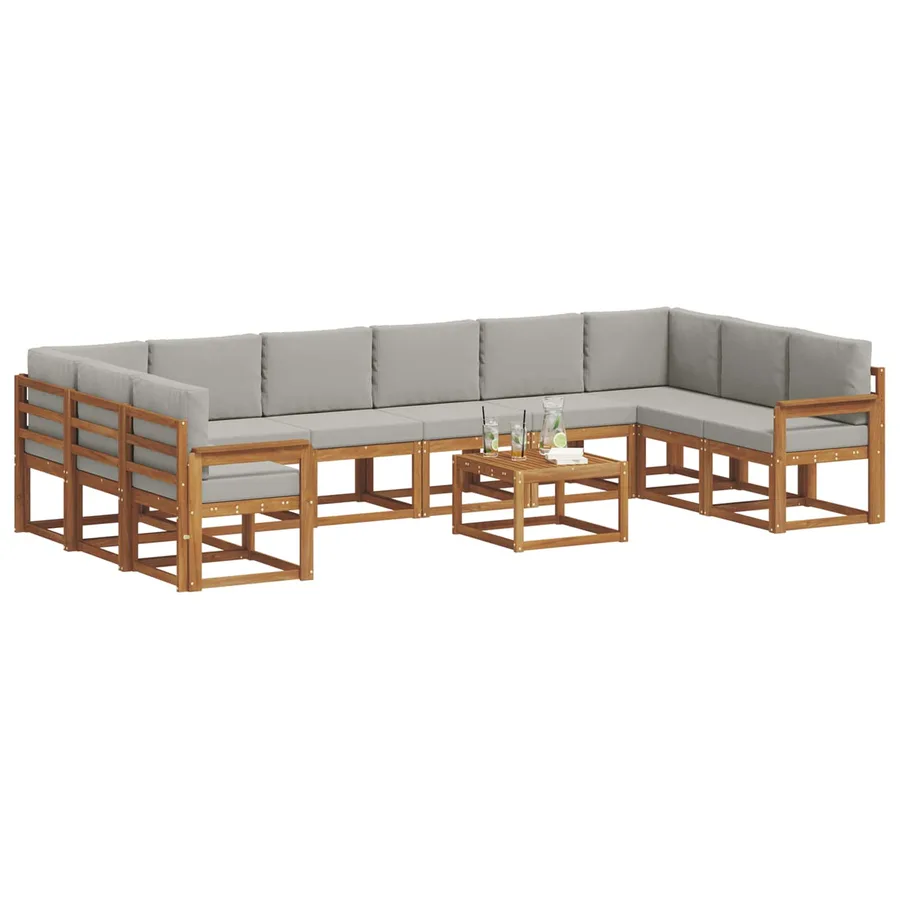 Ensemble de canapés d'extérieur 11 pcs Gris Naturel et Clair - 3