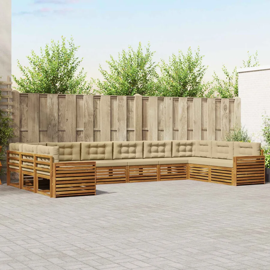 Ensembles de canapés 7 pc Naturel et Beige Bois d'Acacia Massif