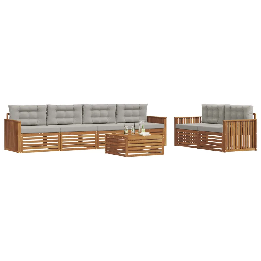 Ensemble de canapés d'extérieur 7 pcs Gris Naturel et Clair - 3