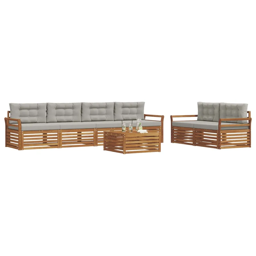 Ensemble de canapés d'extérieur 7 pcs Gris Naturel et Clair - 3