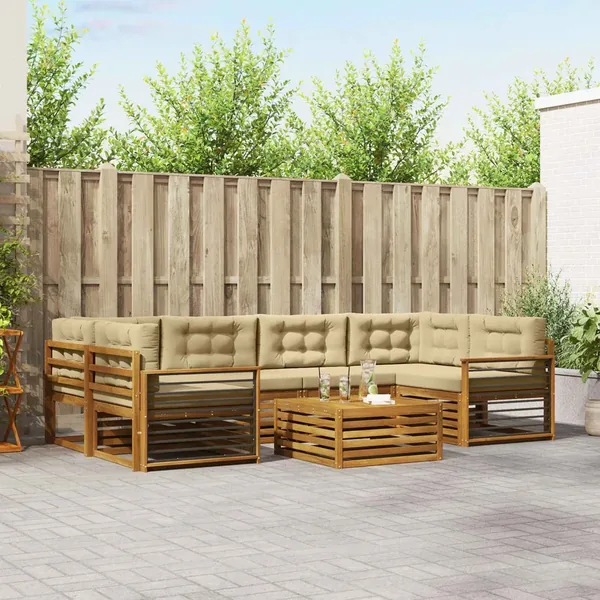Ensemble de canapés d'extérieur 7 pcs Naturel et Beige