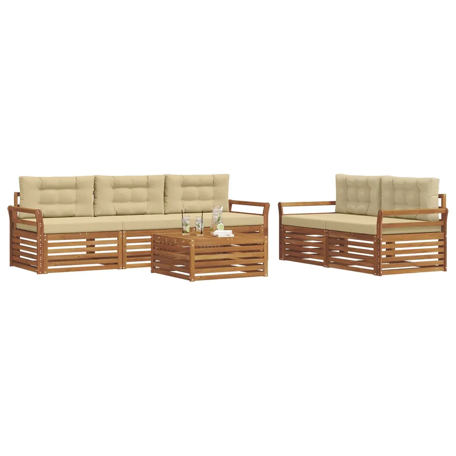 Ensemble de canapés d'extérieur 6 pcs Naturel et Beige - 3