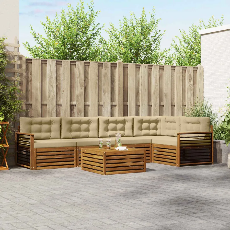 Ensemble de canapés d'extérieur 6 pcs Naturel et Beige