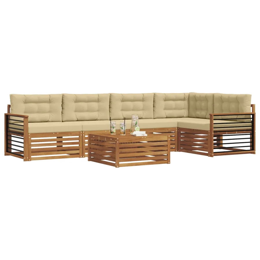 Ensemble de canapés d'extérieur 6 pcs Naturel et Beige - 3