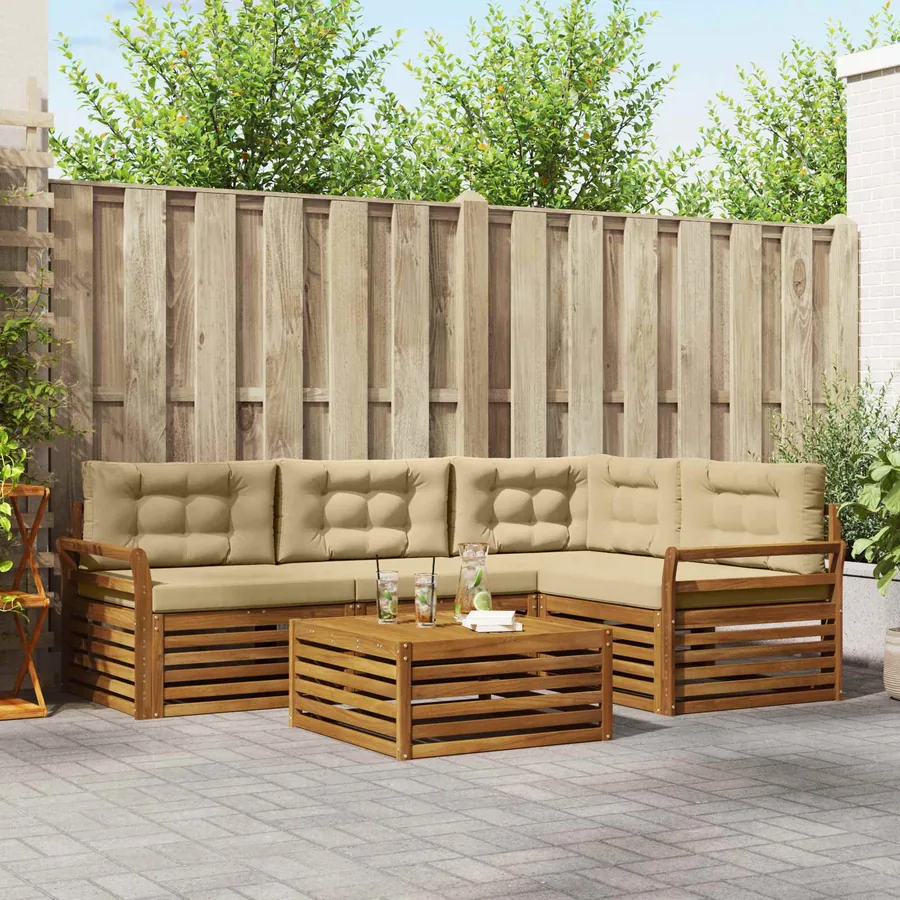 Ensemble de canapés d'extérieur 5 pcs Naturel et Beige