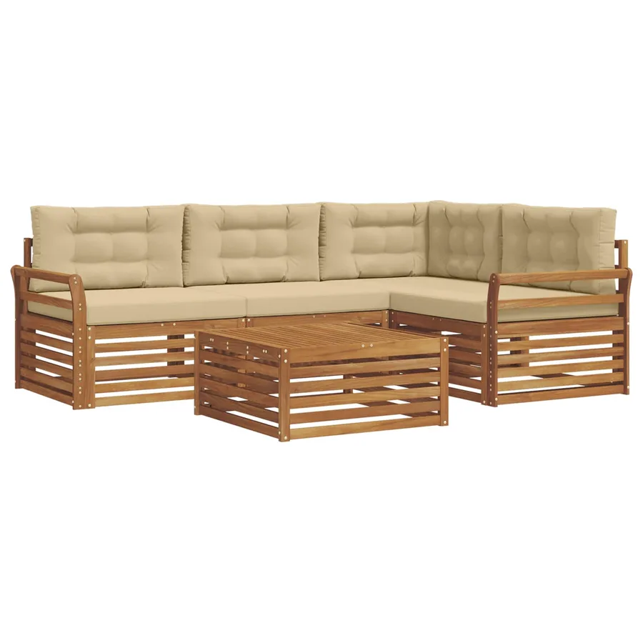 Ensemble de canapés d'extérieur 5 pcs Naturel et Beige - 2