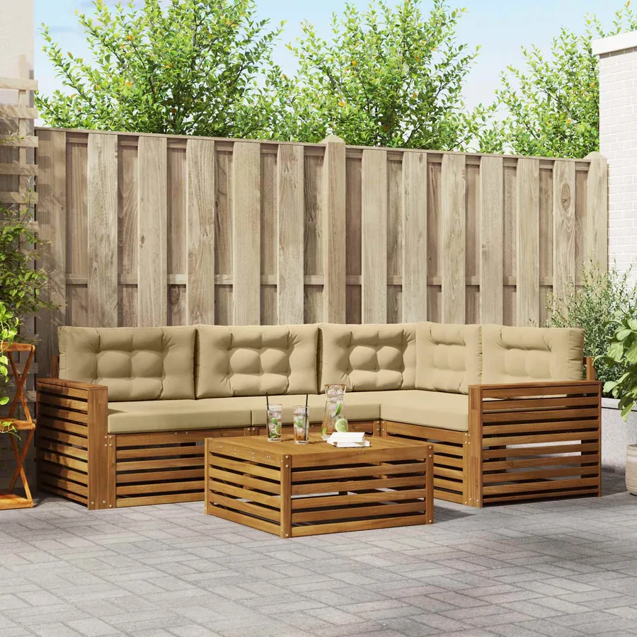 Ensemble de canapés d'extérieur 5 pcs Naturel et Beige