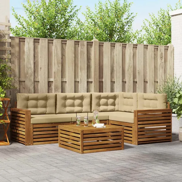 Ensemble de canapés d'extérieur 5 pcs Naturel et Beige
