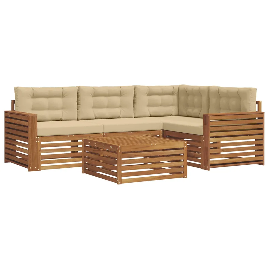 Ensemble de canapés d'extérieur 5 pcs Naturel et Beige - 2