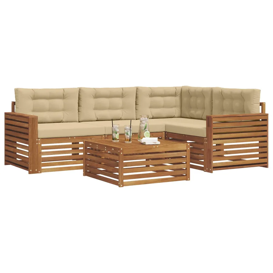 Ensemble de canapés d'extérieur 5 pcs Naturel et Beige - 3