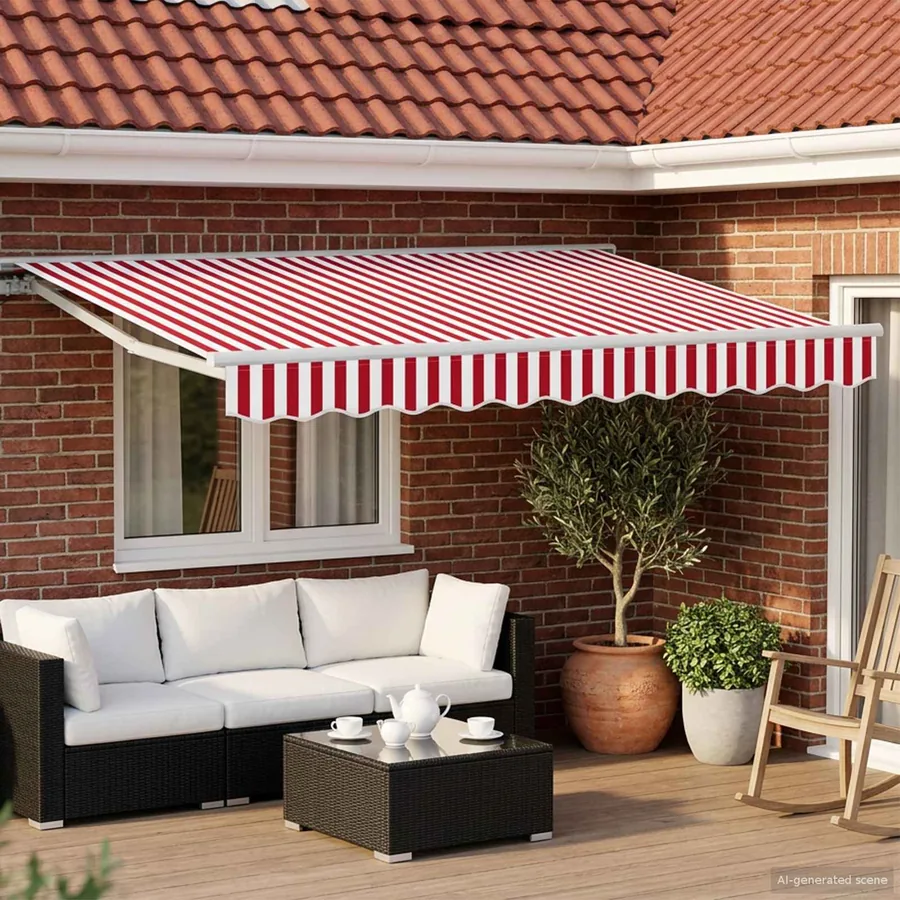 Auvent rétractable électrique Rouge et Blanc 3,5 x 2,5 m