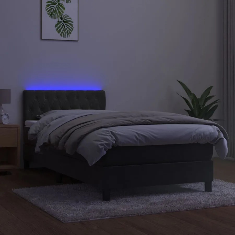 Sommier à lattes de lit avec matelas et LED Gris foncé 90x190cm - 4