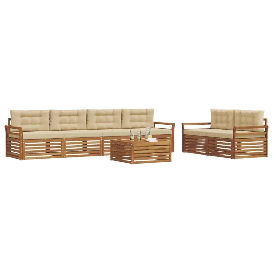 Ensemble de canapés d'extérieur 7 pcs Naturel et Beige - 3