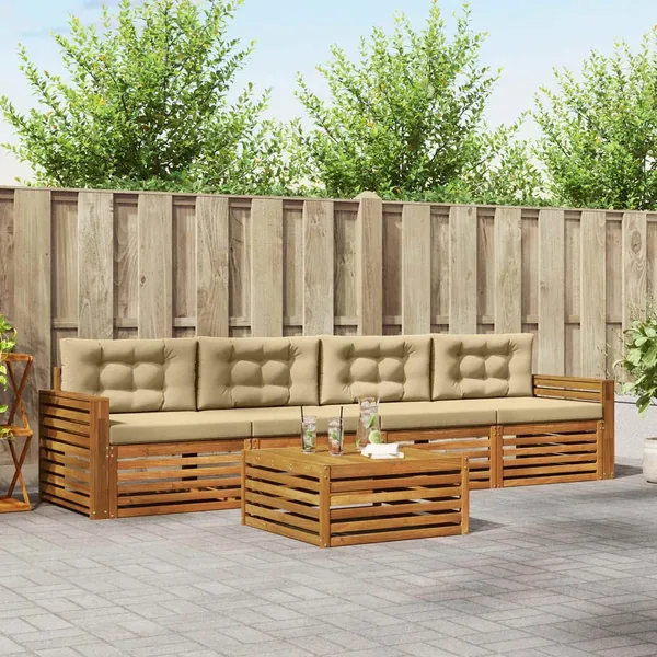 Ensemble de canapés d'extérieur 5 pcs Naturel et Beige