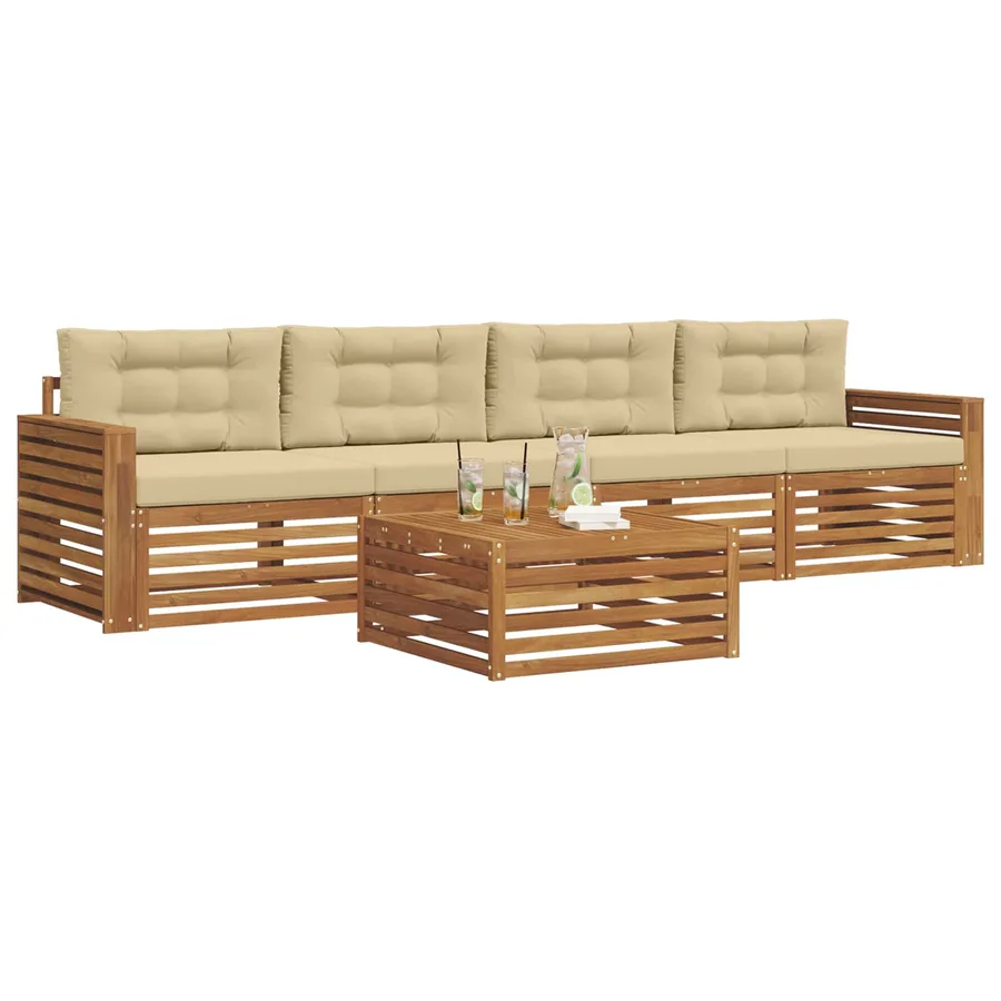 Ensemble de canapés d'extérieur 5 pcs Naturel et Beige - 3