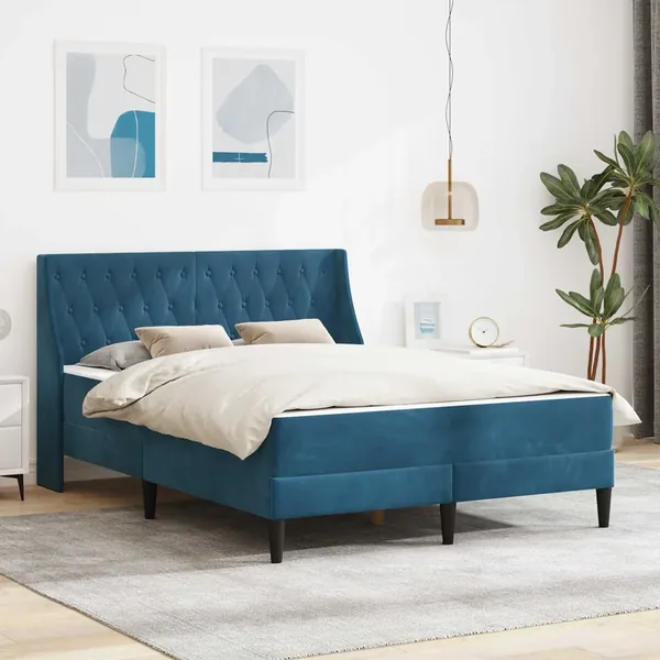 Cadre de lit avec matelas Bleu 120 x 200 cm Velours
