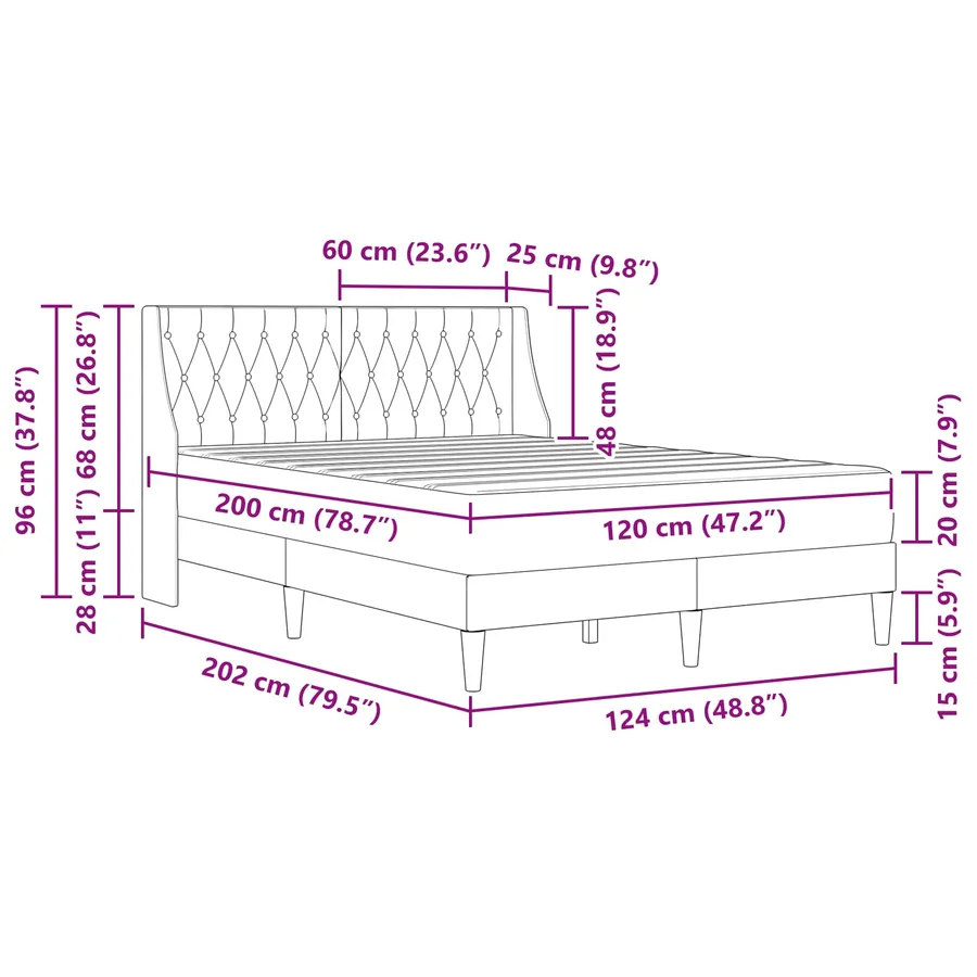 Cadre de lit avec matelas Bleu 120 x 200 cm Velours - 11