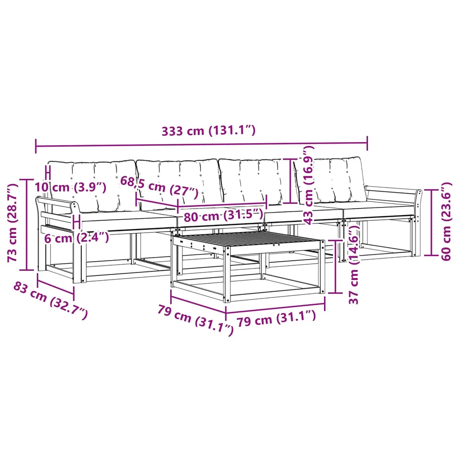 Ensemble de canapés d'extérieur 5 pcs Naturel et Beige - 11