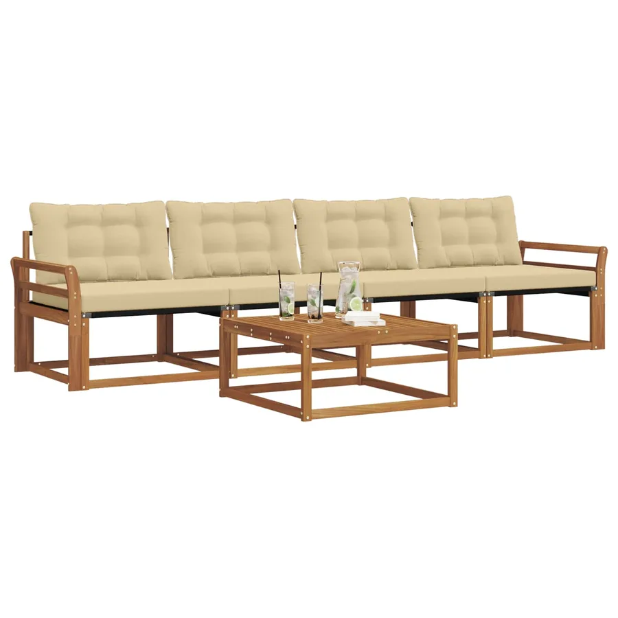 Ensemble de canapés d'extérieur 5 pcs Naturel et Beige - 3
