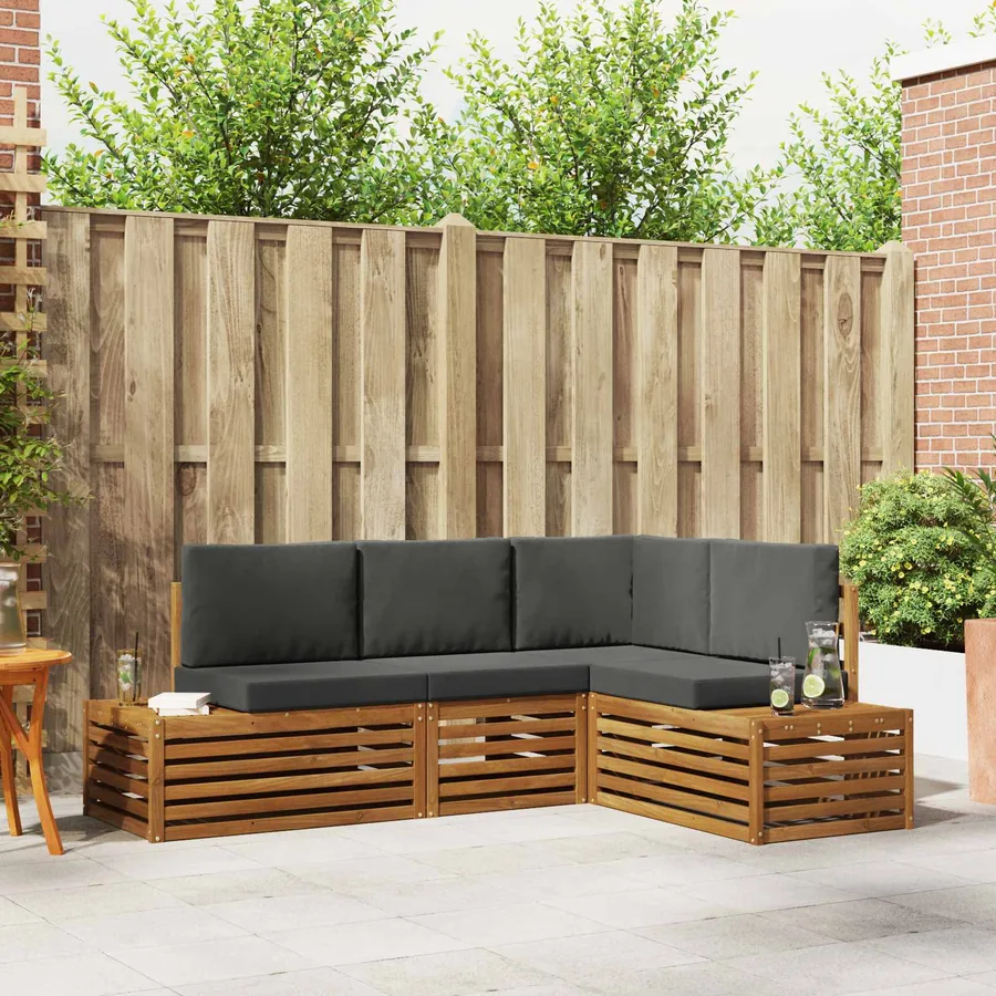 Ensemble de canapés d'extérieur 4 Pièce Naturel et Anthracite