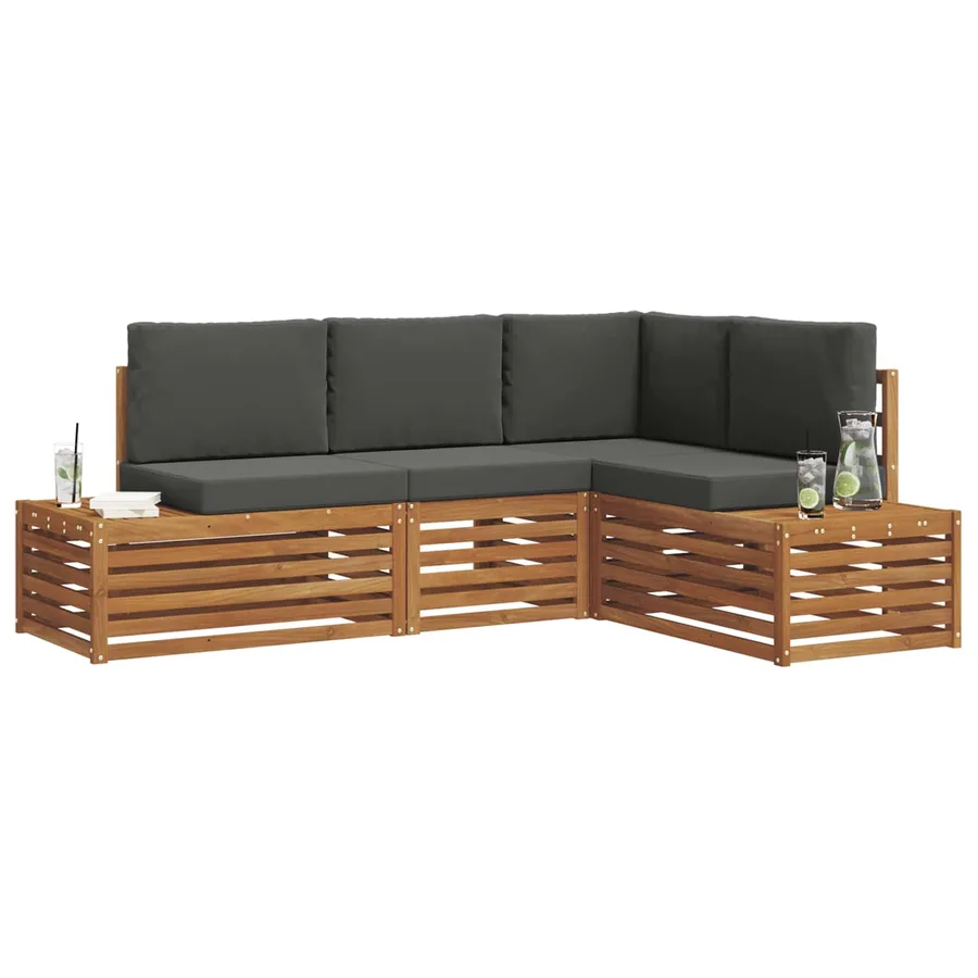 Ensemble de canapés d'extérieur 4 Pièce Naturel et Anthracite - 3