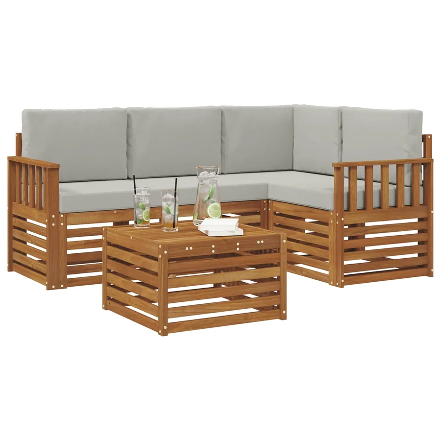 Ensemble de canapés d'extérieur 5 pcs Gris Naturel et Clair - 3