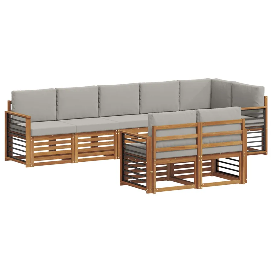 Ensembles de canapés avec coussin 8 pcs Gris Naturel et Clair - 2