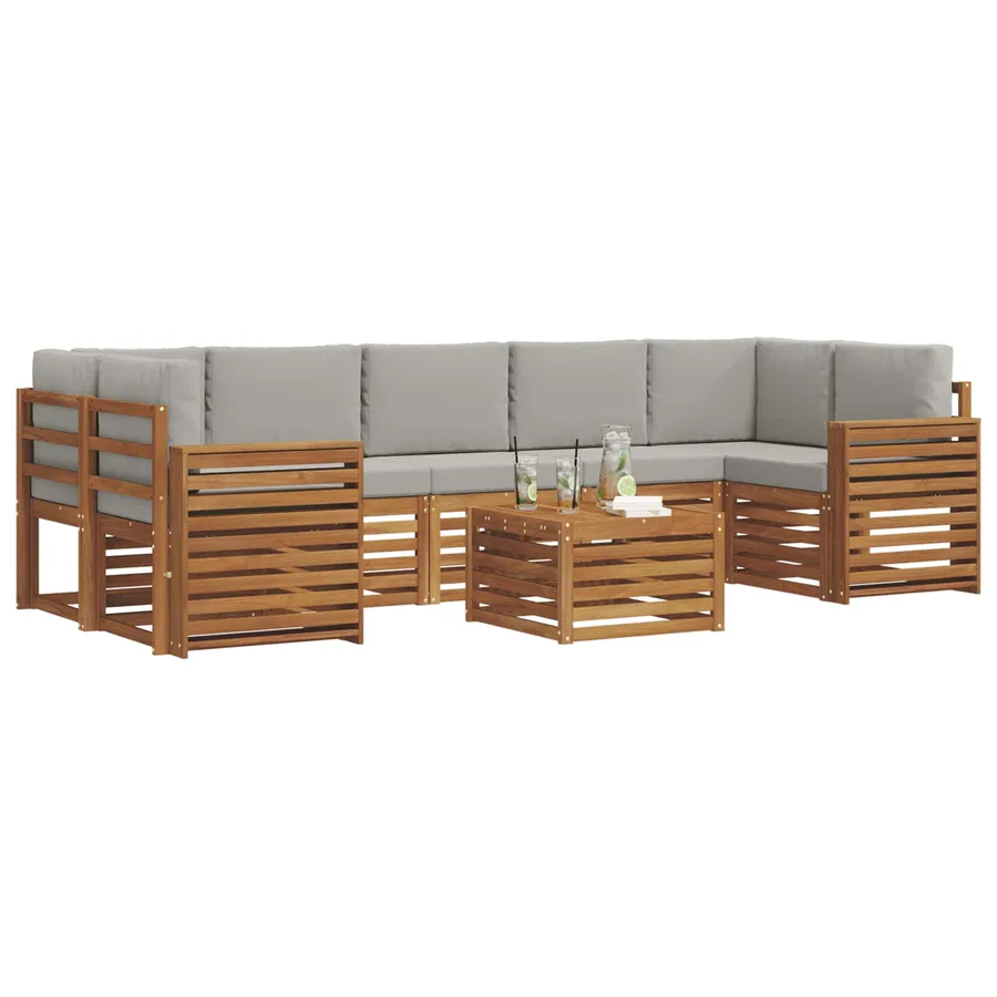 Ensemble de canapés d'extérieur 8 pcs Gris Naturel et Clair - 3